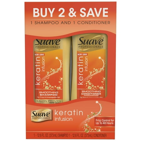 Suave Professionals Smoothing Shampoo and Conditioner, Keratin Infusion, 12.6 Oz, Twin Pack
