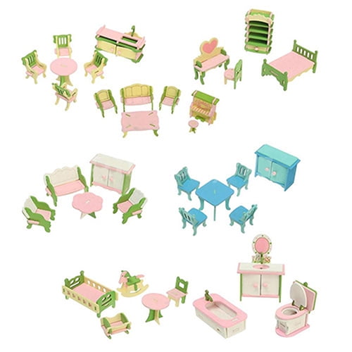Visland Wooden Miniature Doll House Furniture Room Set Toy Xmas Gift for Child Kids