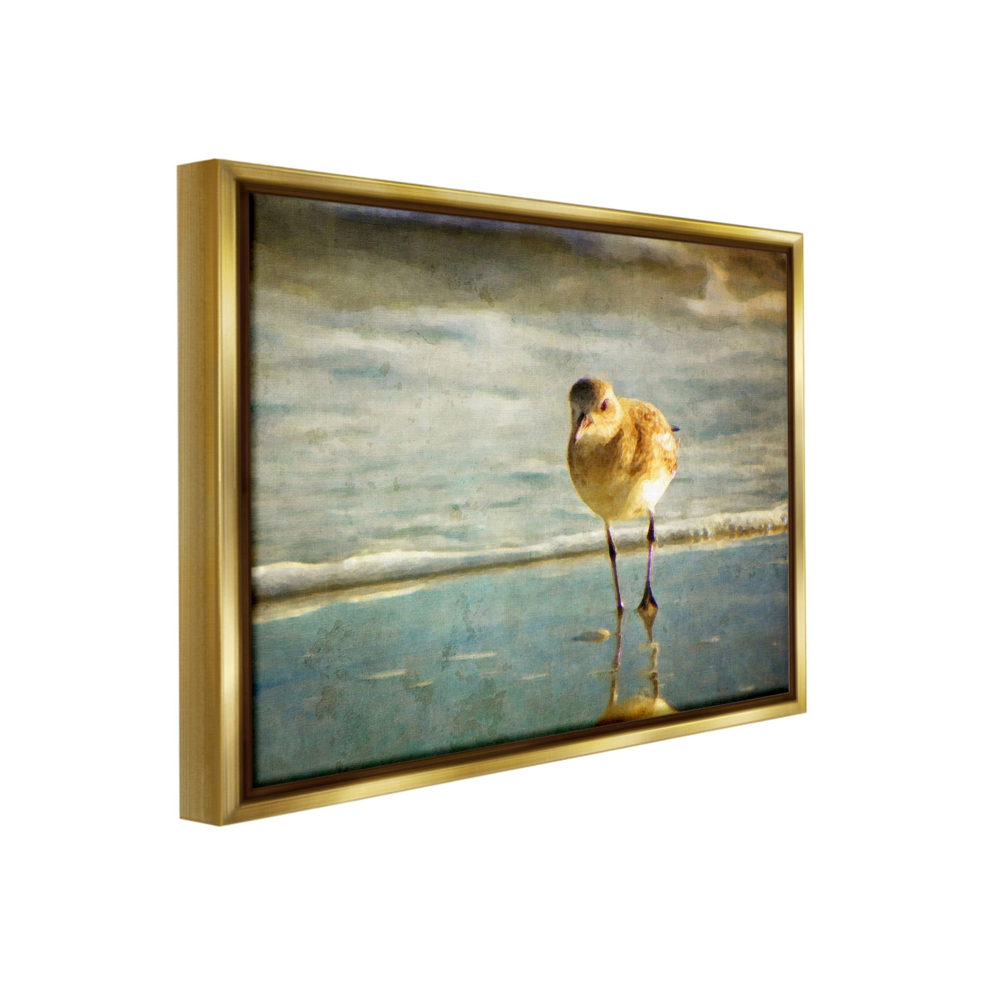 Stupell Industries Stepping Sandpiper at Shore Animals & Insects Photography Gold Floater Framed Canvas Art Print Wall Art, 31 x 25
