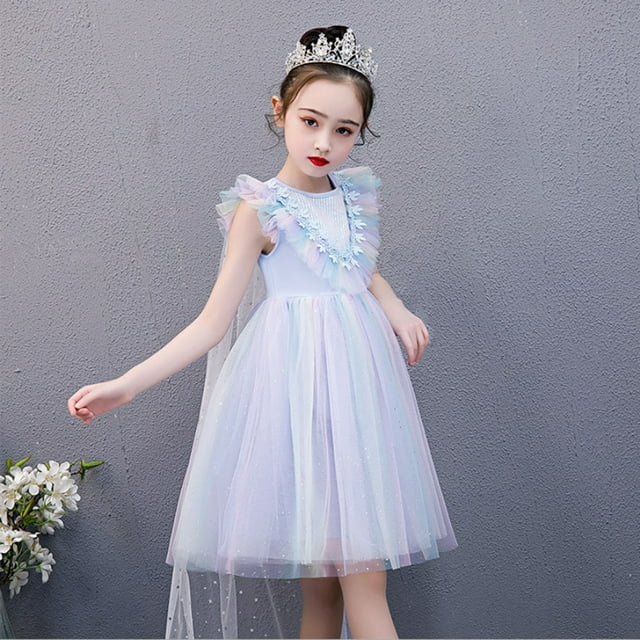 HAWEE Robe Elsa pour Filles Costume de Carnaval Fête d'Anniversaire Robe Tutu de Princesse Manches Bouffantes Déguisement Elsa