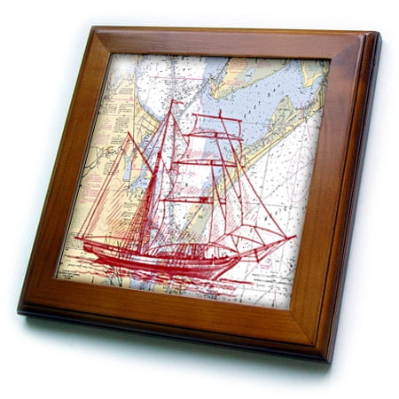 3dRose Print of Galveston Bay Nautical With Sailboat - Framed Tile, 6 by