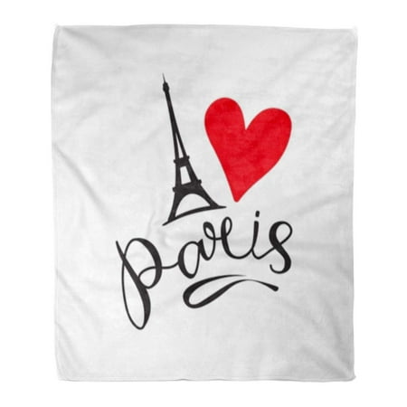 Black White Flyer Design - ASHLEIGH Throw Blanket 58x80 Inches Black Heart Paris Lettering and Eiffer Tower Modern Calligraphy Brush Ink Design Flyers White Black Love Warm Flannel Soft Blanket for Couch Sofa Bed