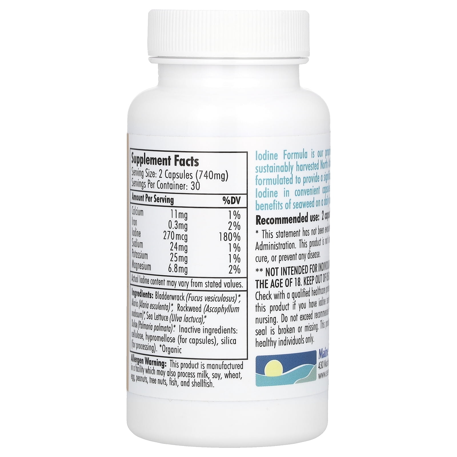 Maine Coast Sea Vegetables Seaweed Support, Iodine Formula, 60 Capsules