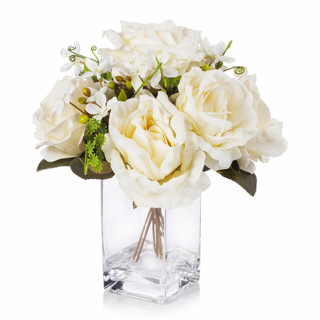 Enova Home Mixed Silk Rose Flower Arrangement in Clear Glass Vase With