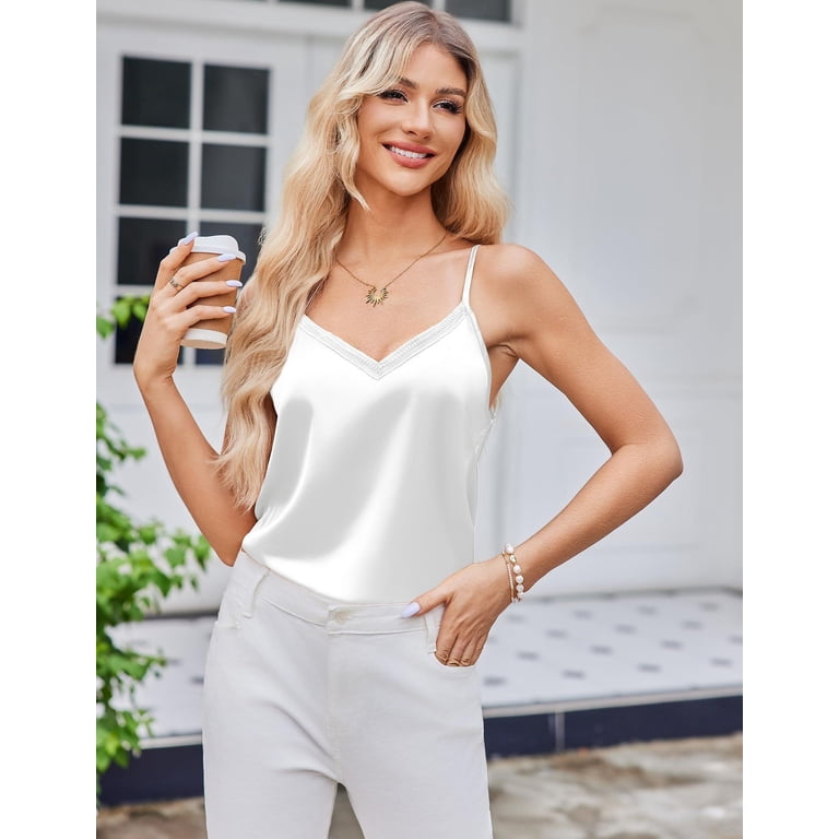 Ekouaer Women's 2 Pack Lace satin Pajama Tank Tops V Neck Camisole Ekouaer Women's 2 Pack Lace satin Pajama Tank Tops V Neck Camisole