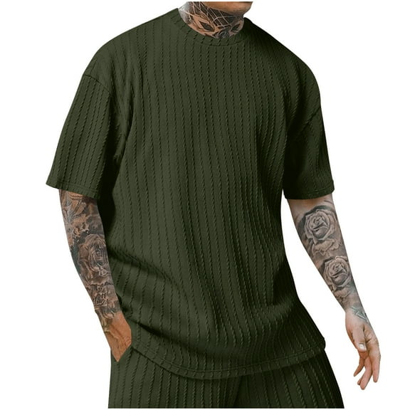 Deals SSAAVKUY Men Knit Cotton Short Sleeve Tops Summer Breathable Comfy Tee Shirt Casual Crew Neck Blouse Classic Fit Loose Top Army Green XXXL