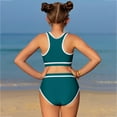 thumbnail image 2 of Girls Swimsuits Bikini Set 2 Piece Bathing Suit Color Contrast Trim Swimwear Size 11-16, 2 of 5
