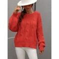 thumbnail image 4 of Women's Long-Sleeve Crewneck Sweater Hollow Cable Knit Pullover Sweaters, 4 of 5