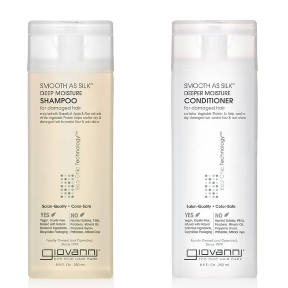GIOVANNI HAIR CARE PRODUCTS Giovanni Smooth as Silk Deeper Moisture Shampoo & Conditioner Set 8.5 Oz. Calms Frizz Detangles Wash & Go Co Wash No Parabens Color Safe 8.5 fluid_ounces