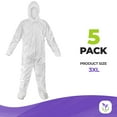 thumbnail image 2 of White Disposable Coveralls with Hood & Boots, 3X-Large. Pack of 5 Microporous Lab Coveralls for Men & Women. 60 GSM Painters Suit Disposable with Elastic Wrist, Lower Back, Zipper, 2 of 9