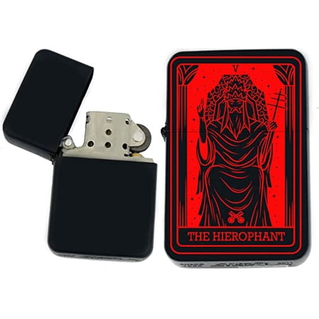 Tarot Card - 24 Major Arcana Cards Available Unique Collectible Gifts Infinity Black Matt Windproof Lighters! (The-Hierophant Red)