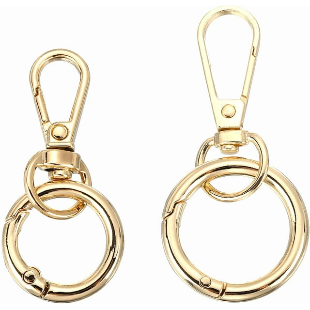 PATIKIL 2.8"/1.8" Swivel Snap Hooks with Key Rings, 2Pcs Double Opening Metal Lobster Swivel Clasp Clip with O Ring for DIY Crafts Lanyard Making, Gold Tone
