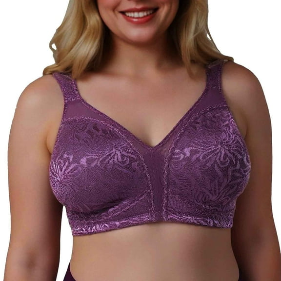 Women's Plus Size Wireless Comfort Bra Thin Full Coverage Lace Design for Everyday Wear