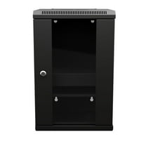 NavePoint 9U 10 Inch Network Server Cabinet, 11.8 inch Deep, Glass Door, Black, Wall Mountable, 2 x Shelves, 1 x Blank Panel
