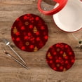 thumbnail image 2 of SKYSONIC 2 pcs Red Maple Leaves Temple Pot Holders Trivets, Heat Resistant Trivets,Chinese Autumn Pattern Cotton Thread Weave Mats for Hot Pads Pans Pot Bowl Teapot, 2 of 7