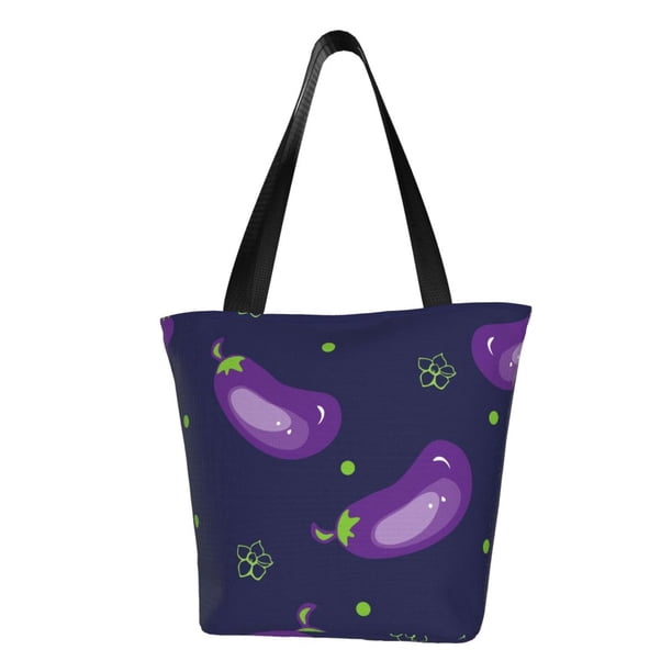 Fotbe Eggplant Bolsa de Playa con Estampado, Bolsa de Hombro, Bolsa de Mano Espaciosa, Bolsa de Viaje Ligera, Bolsa de Compras Versátil