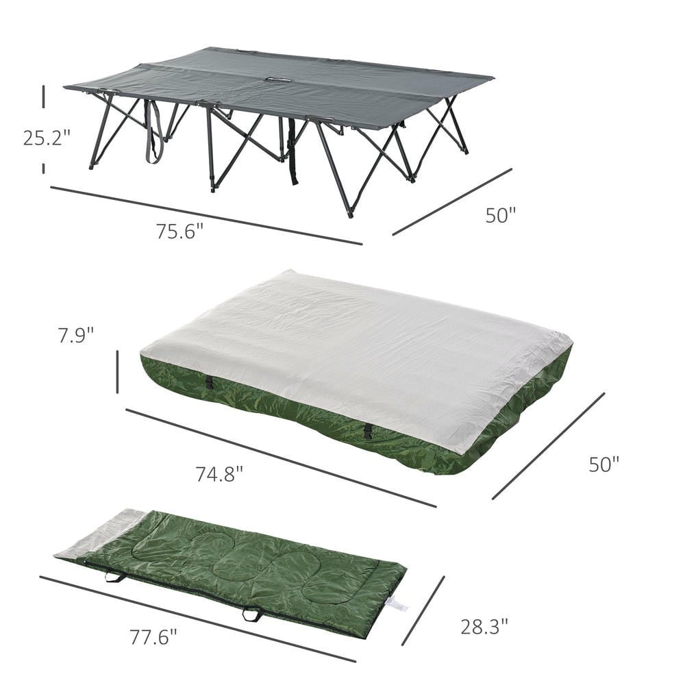 Barara King Camping Sleeping Cot with Sleeping Bag, Inflatable Air Mattress, Comfort Pillows and Carry Bag, Camping Bed for Outdoor, Travel Camp, Beach Vacation, Green