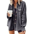 thumbnail image 3 of DuoJiaJ Women's Long Sleeve Lapel Shirt,Irregular Pocket Splicing Casual Blouse,L, 3 of 5