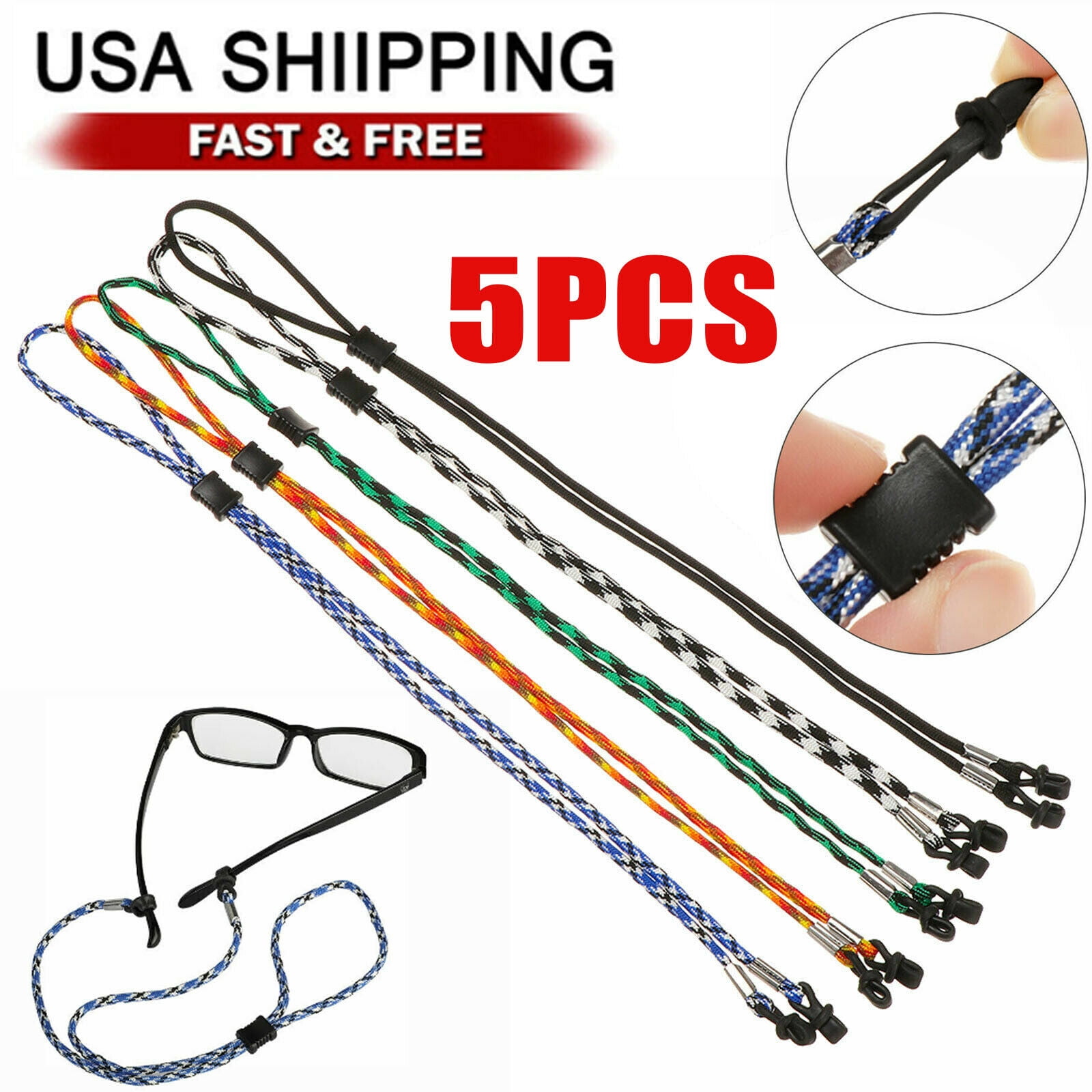 Eyeglass Straps, 5PCS Premium Nylon Adjustable Eyewear Retainers, Anti-slip Eyeglass Lanyard, Sport Unisex Sunglass Eyeglass Chai