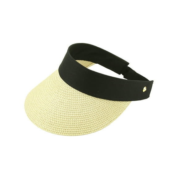 Top Headwear Block Colorblock Woven Sun Visor Hat - Ivory