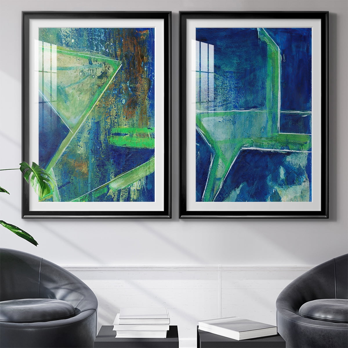 Wexford Home Geometric in Cool VII Premium Framed Print, 30.5" x 42.5" - Ready to Hang, Black (Set of 2)