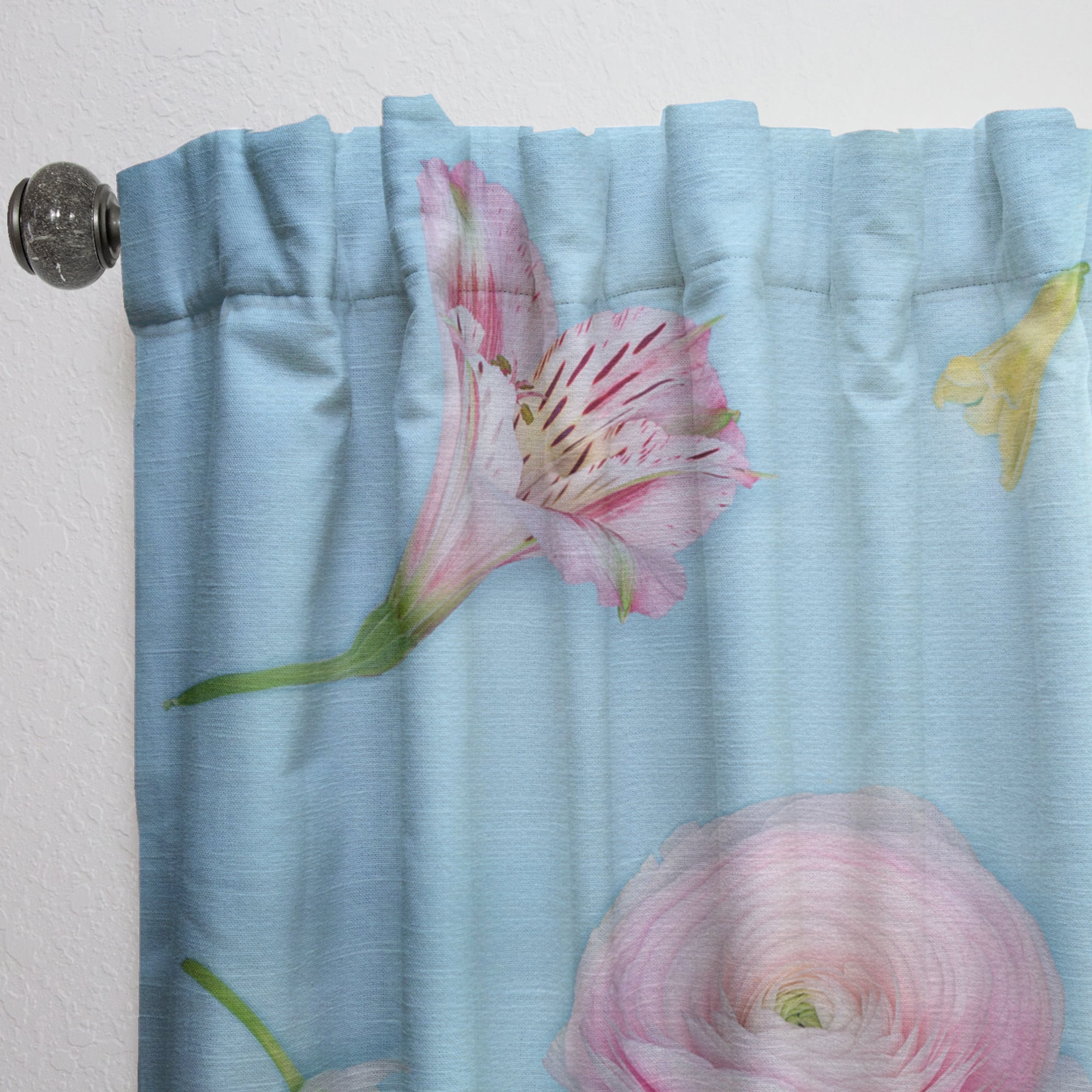 Designart 'Blooming Rose On Blue' Traditional Curtain Panel