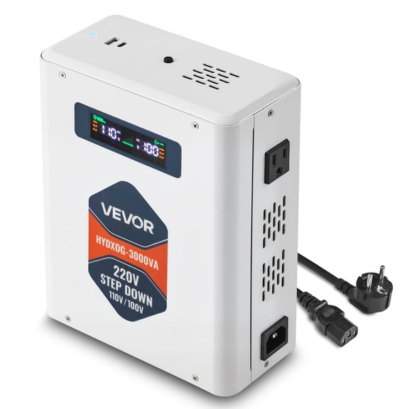 VEVOR Step Down Voltage Converter, 3000W, Heavy Duty Voltage Power Converter, 220V to 110V Power Transformer, with 2 US Outlets, USB Output, LCD Display, Temperature Protection, for 110V Appliances