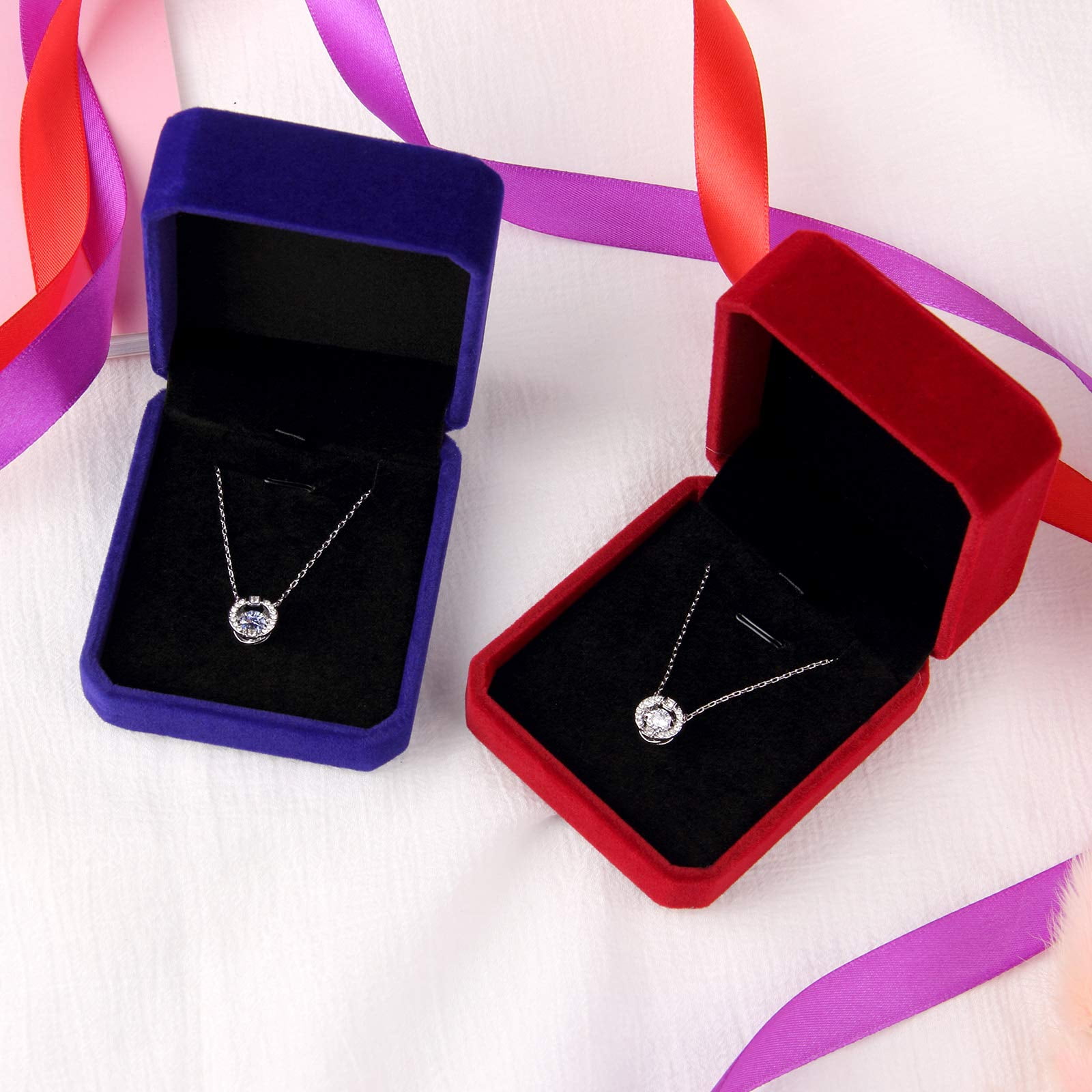 2-Piece Velvet Jewelry Gift Box For Pendants - Green Premium Display Box For Necklaces, Mother's Day, Anniversary