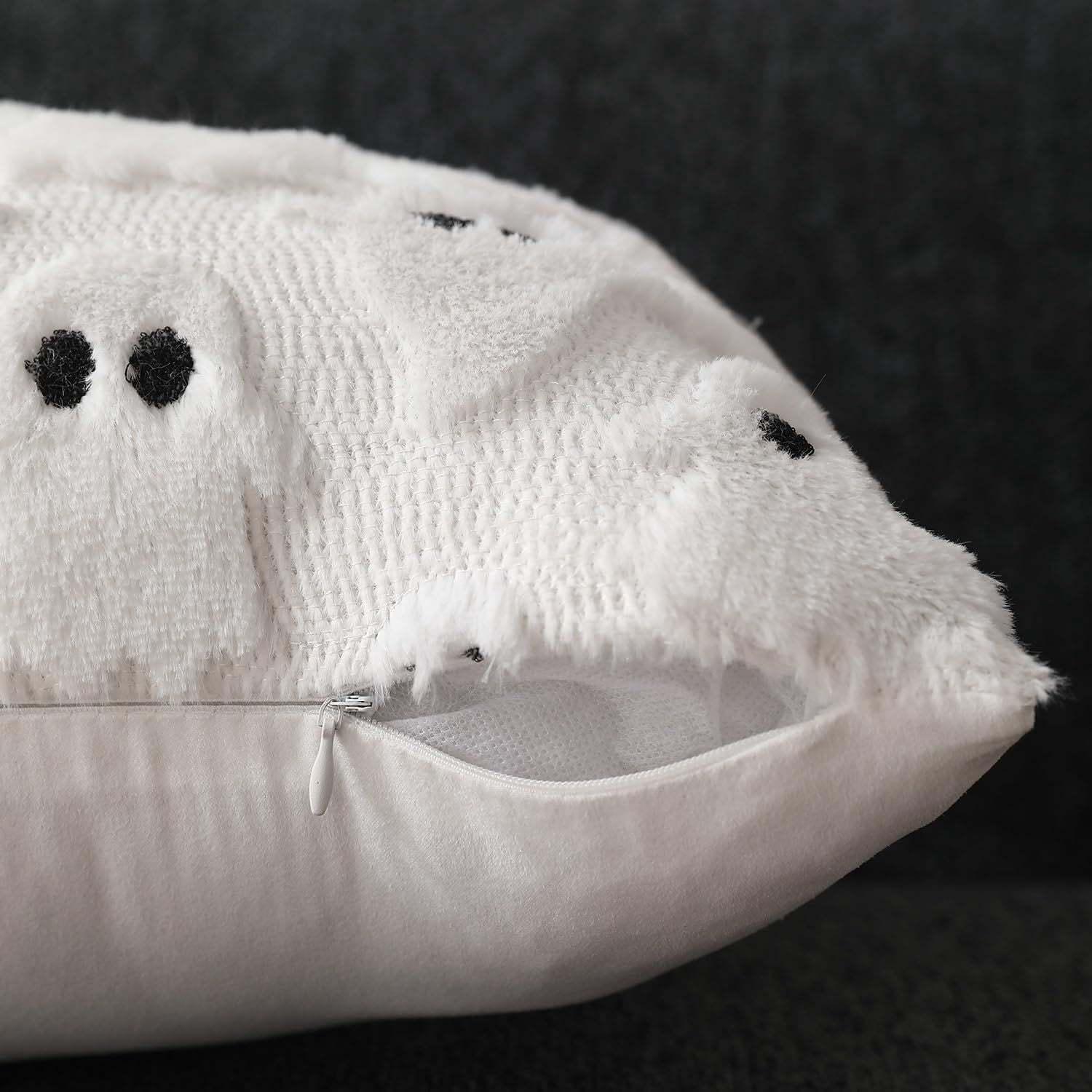 Set of 2 White Ghost Pillow Covers 12x20 Inch Happy Halloween Throw Pillow