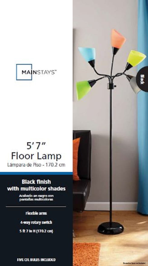 Mainstays 5 Light Floor Lamp With Cfl, Mainstays 5 Light Floor Lamp Replacement Shades