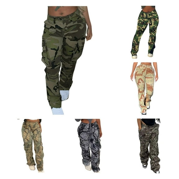 Owordtank Camo Cargo Pants for Women High Waist Casual Camouflage Printed Baggy Pants