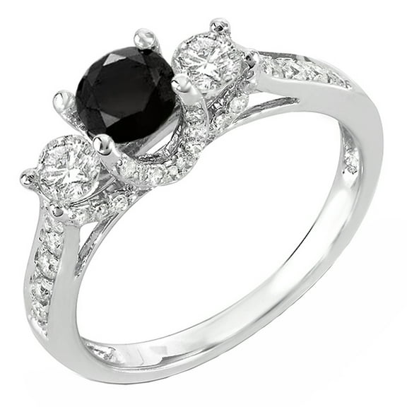 Dazzlingrock Collection 1.00 Carat (ctw) 14k Round White And Black Diamond 3 Stone Ladies Bridal Engagement Ring 1 CT, White Gold, Size 7.5