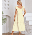 thumbnail image 3 of Flying Sleeves Square Neck Off-Shoulder Ruffle Hem Dress,Summer Backless Maxi Dress,Women's Pleated A Line Dress, 3 of 4