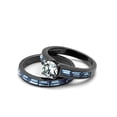 thumbnail image 5 of 2.85Ct Clear and Sea Blue Cz Gray Stainless Steel Wedding Ring Set Women's Size 8, 5 of 6