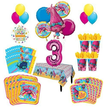 Trolls Poppy 3rd Birthday Party Supplies 16 Guest Kit and Balloon Bouquet Decorations 95