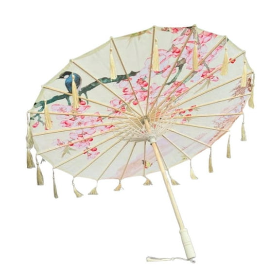 Wxqbjtam Chinese Oiled Paper Umbrella 32" Silk Cloth Umbrella for Wedding Music Festivals Style B