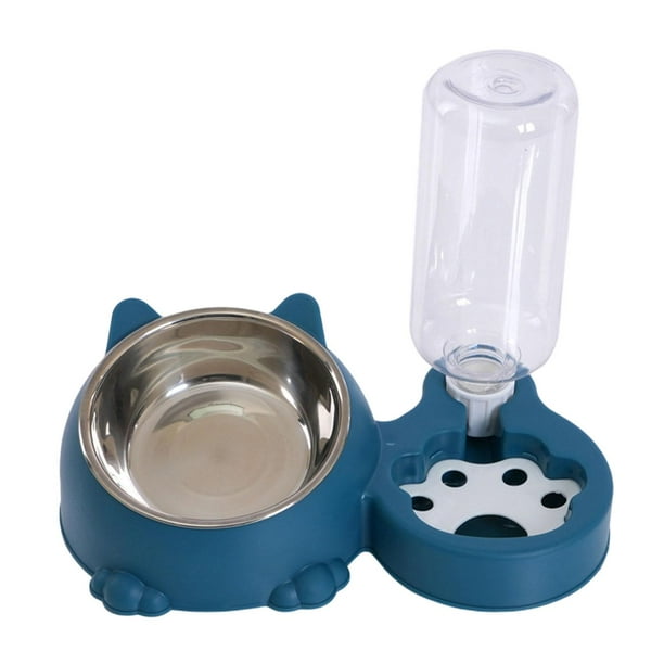 Comedero y bebedero inclinado para gatos, juego de comedero y bebedero Unique Pets Azul