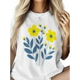 thumbnail image 3 of Women's T-Shirt Simple Cartoon Yellow Blue Flowers Short Sleeve Casual Tee Classic Crew Neck T Shirt for Women White, 2XL, 3 of 7