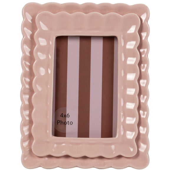 Sterling & Noble Home – 4x6 Picture Frame – Double Ruffle Pink Ceramic Photo Frame