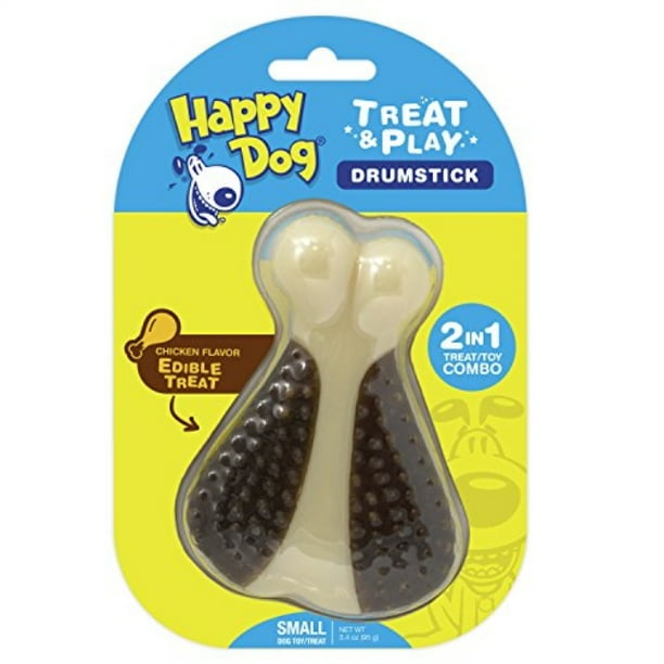 happy dog chicken leg dog toy with edible treat