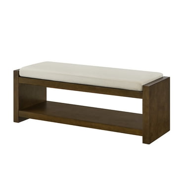 47" Accent Bench with Lower Shelf Shoe Rack, Padded Seating Bench for Living Room, Modern Compact Bed End Bench with Storage for Bedroom Seating, Removable Cushion, 47"W- Beige