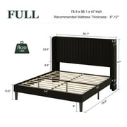 Amolife Full Size Velvet Upholstered Bed with Wingback Headboard, Black