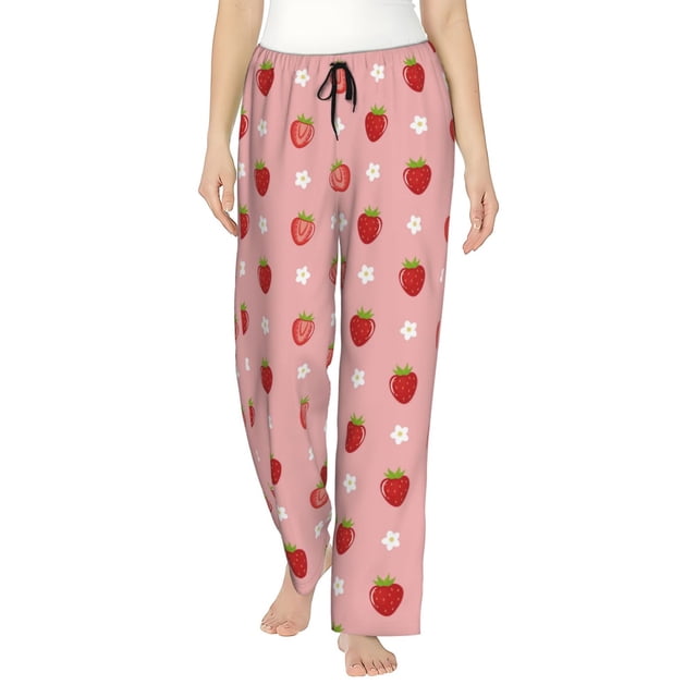 Balery Strawberries Pantalones de pijama para mujer, pijamas ultraligeros, pantalones de estar por casa-Large