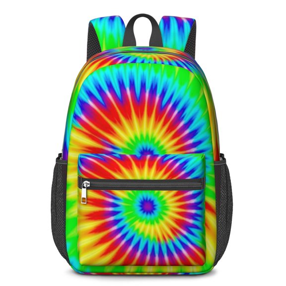 Red and Green Tie Dye Pattern 17" Waterproof Oxford School Backpacks for Teens, S-Shape Padded Straps, for School, Travel, Hiking, Camping