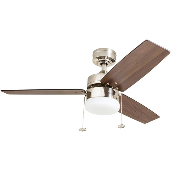 Prominence Home Reston 42" Brushed Nickel Modern Small Room Ceiling Fan with 3 Blades, LED Light Kit, Pull Chains & Reverse Airflow