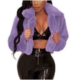 thumbnail image 2 of Htigea Clearance Womens Winter Outerwear Faux Fur Long Sleeve Crop Jacket Shaggy Coat Open Front Cardigans for Party Travel Today Deals Purple,L, 2 of 6
