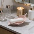 thumbnail image 6 of Ceramic Soap Dish, 5.71 in Leaf Shape Self Draining Bar Soap Holder for Bathroom Sink Shower Counter, Pink, 6 of 6
