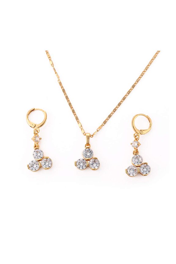 3 Piece Womens Necklace and Earrings Holiday Bundle Clear Cubic Zirconia Dangle Earrings with Matching Necklace