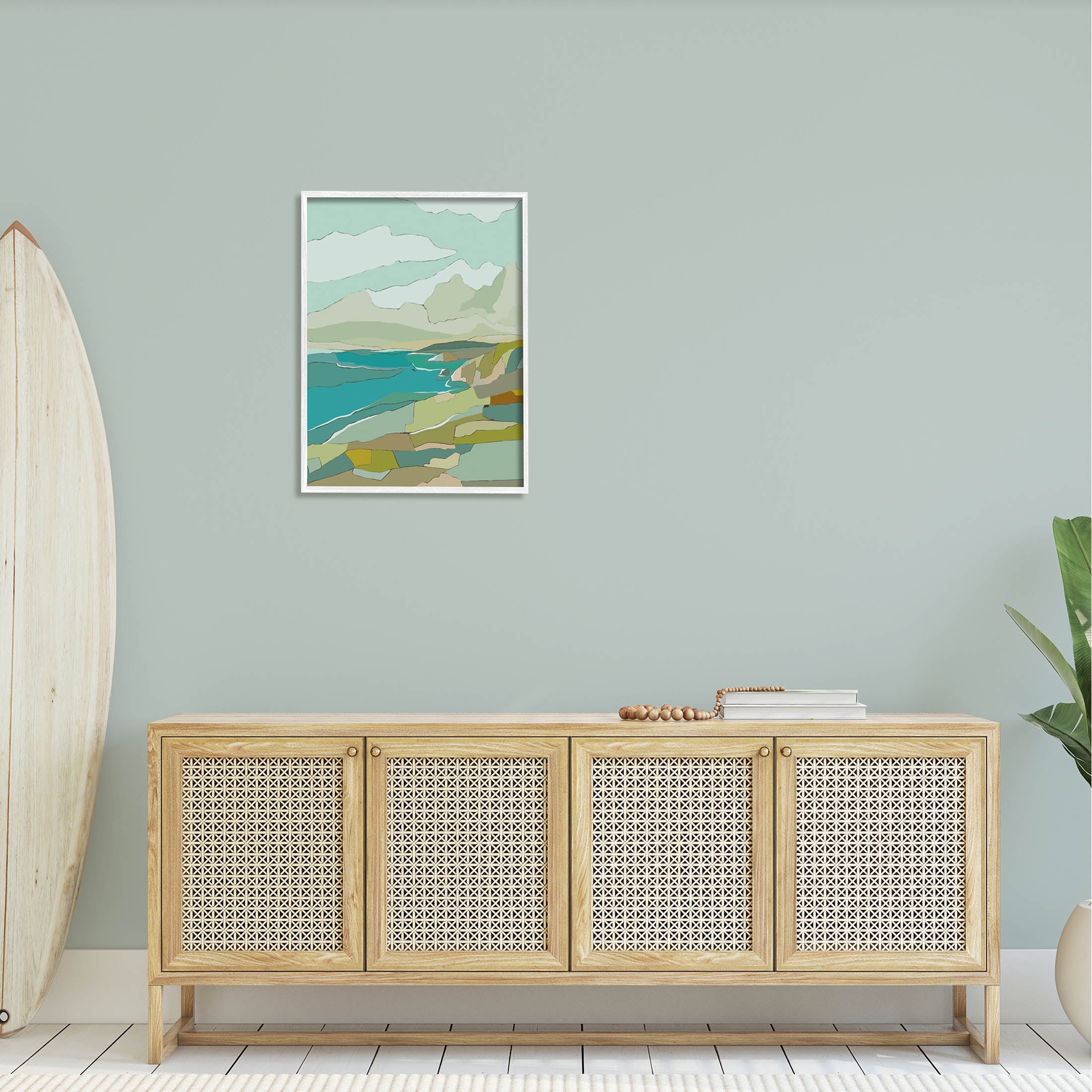 Stupell Industries Contemporary Mountainous Blocked Shore Graphic Art White Framed Art Print Wall Art, Design by Nikita Jariwala