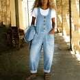 thumbnail image 6 of Taqqpue Womens Casual Denim Overalls Wide Leg Sleeveless Loose Jean Pants Jumpsuits Oversize Jeans Pants with Pockets for Women, 6 of 10